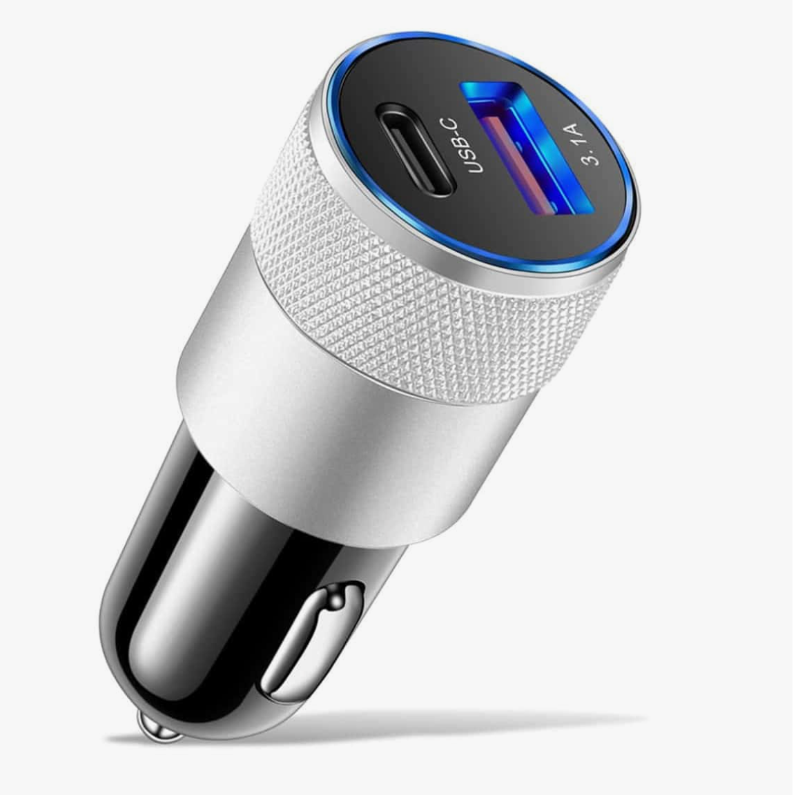 3.1A PD Car Charger – Fast Charging USB Adapter, Silver